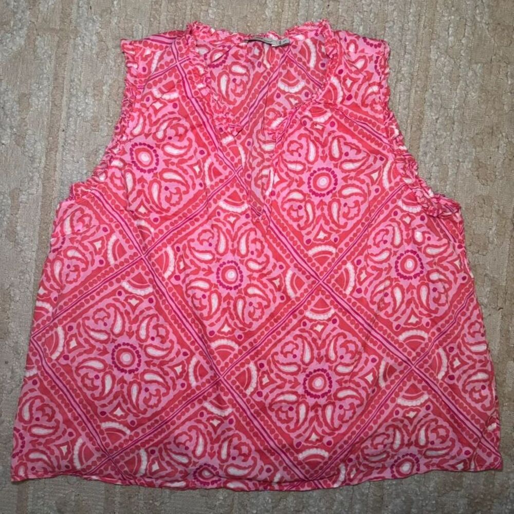 Vineyard Vines Pink Red Medallion Ruffle Blouse Plus Size 3X